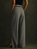 Women Chic High Waist Slit Wide Leg Pants Office Trousers