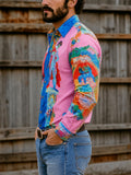 Men Renaissance Baroque Art Print Long Sleeve Button Up Shirt