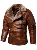 Men's Winter Fleece Lined Zipper Pockets Faux Leather Warm Casual Outerwear Coats