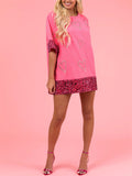 Women's Heart Print Sequins Casual Pink Shirt