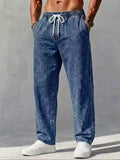 Mens Distressed Wash Drawstring Elastic Waist Relaxed Fit Jeans