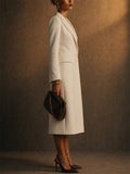 Womens Elegant White Double-Breasted Slim Fit Tailored Blazer Midi Coats