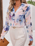 Women's Summer Printed V Neck Button Up Half Sleeve Blouses