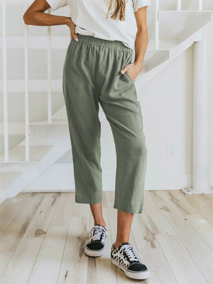 Women's Cozy Cotton Linen Loose Quick Dry Cropped Pants for Summer