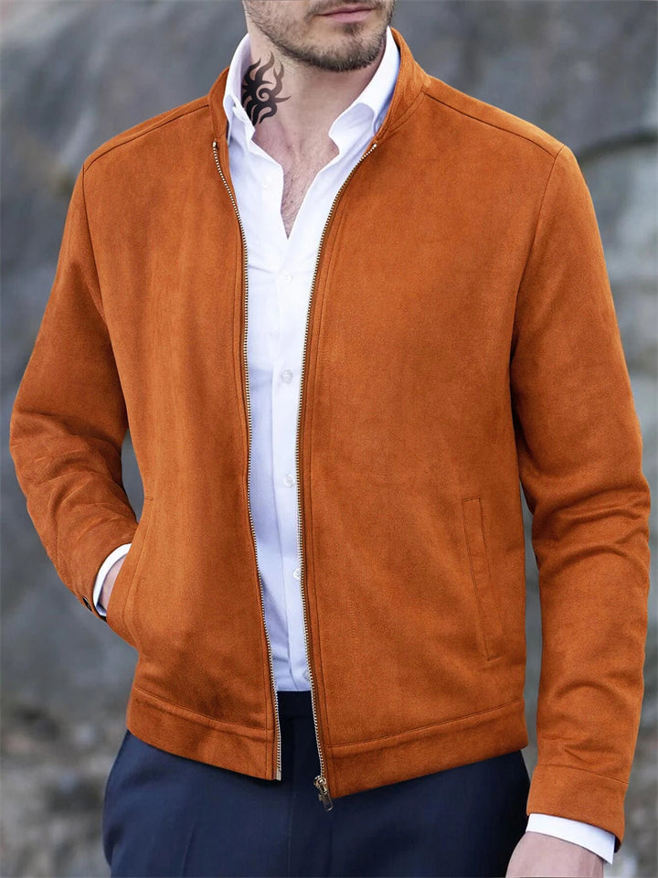 Men's Casual Solid Color Zip Up Stand Collar Long Sleeve Jackets