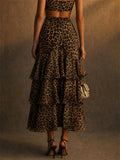 Women's Vintage Leopard Print Tiered Ruffle Skirts