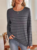 Women's Contrast Color Stripe Round Neck Long Sleeve T-Shirt