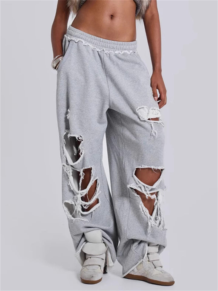 Women's Solid Color Hip-hop Street Style Ripped Sweatpants