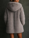 Ultra Comfortable Pocket Faux Fur Hooded Midi Length Coat