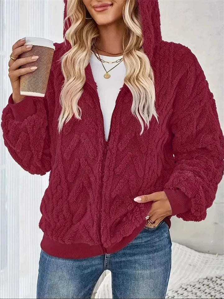 Women's Fleece Zip-up Loose Fit Sherpa Jacket Casual Warm Coat