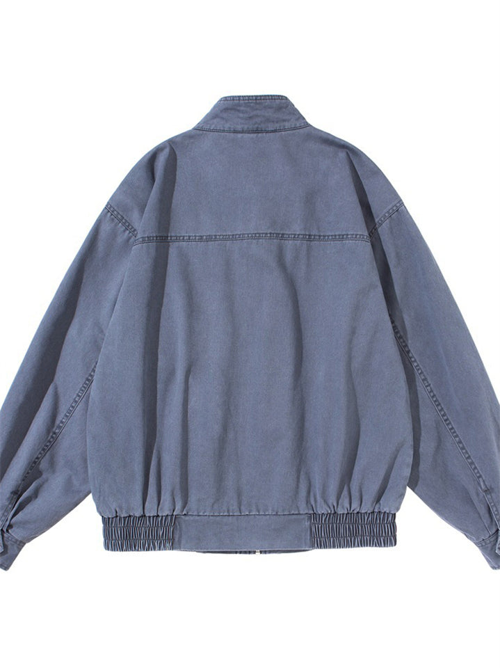 Men's Vintage Solid Color Cotton Distressed Cargo Harrington Jackets