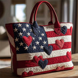 American Flag Heart Patchwork Canvas Tote Bag