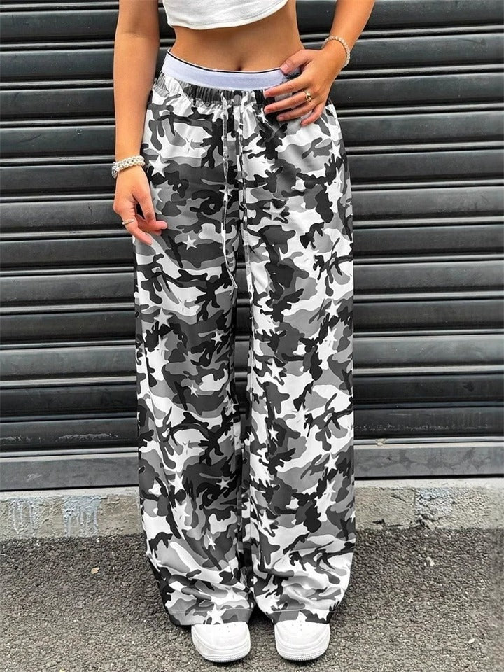 ‌Women's Low Waist Camouflage Print Wide Leg Casual Pants‌