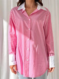 Korean Style Women's Casual Stripe Lapel Blouse