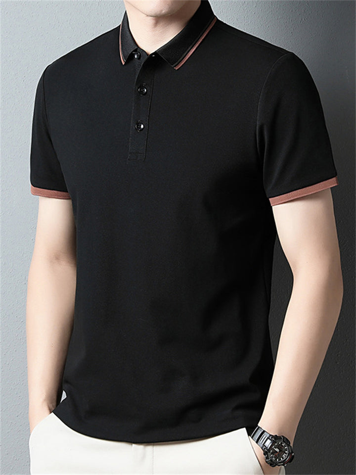 Men's Summer Simple Contrast Trim Short Sleeve Polo T-Shirts