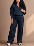 Women Half Zip Sweatsuit Set Wide Leg Pants 2 Piece Lounge Outfit