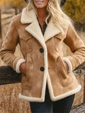 Women's Vintage Suede Multi-Pocket Fleece Lapel Coats