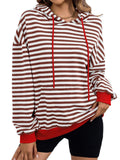 Women's Contrast Color Stripe Long Sleeve Hooded Sweatshirts