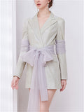 Women's Long Sleeve Tulle Patchwork Bling Tie-waist Mini Dress