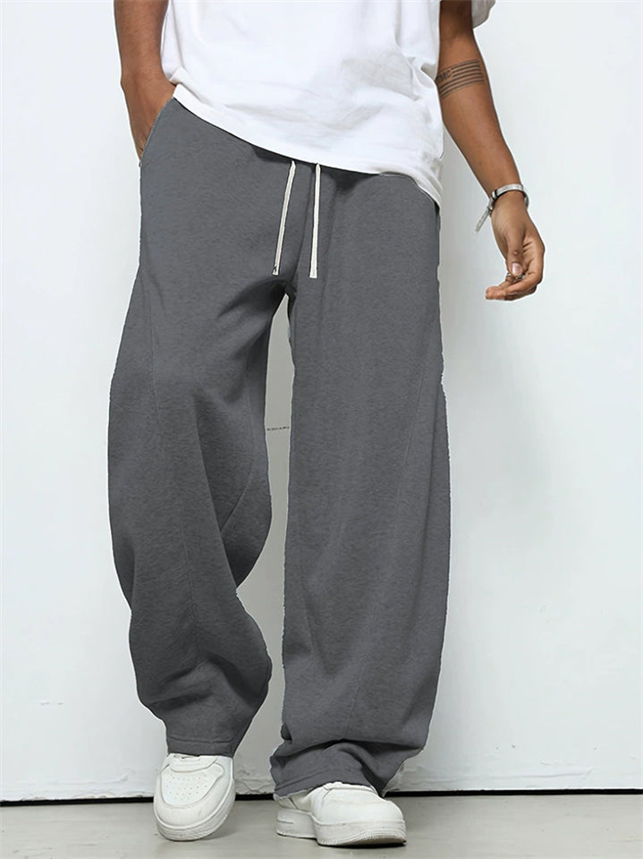 Men's Cozy Loose Fit Straight Leg Casual Sports Pants with Drawstring