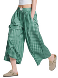 Women's Plaids Wide Leg Capri Pants Summer Casual Loose Fit