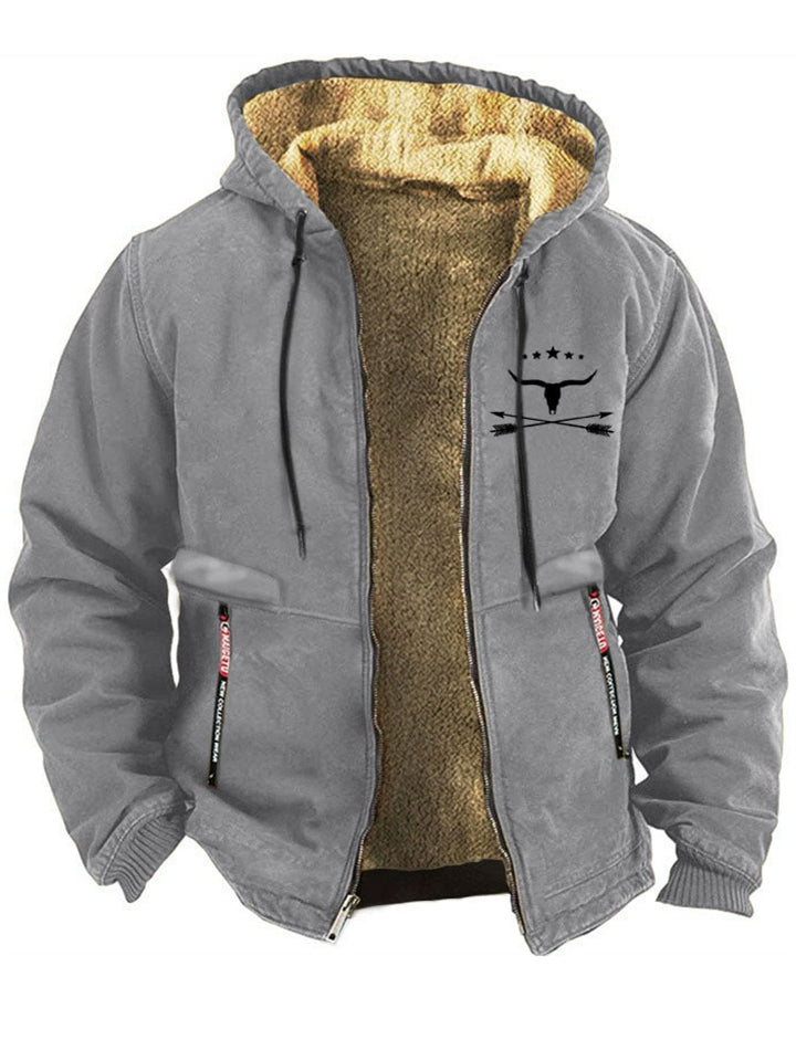 Men's Winter Simple Printed Long Sleeve Hooded Fleece Coats