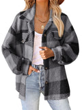 Female Casual Thermal Lapel Button Plaid Cashmere Coat