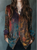 ‌Vintage Floral Print Boho Button Up Blouse for Women‌