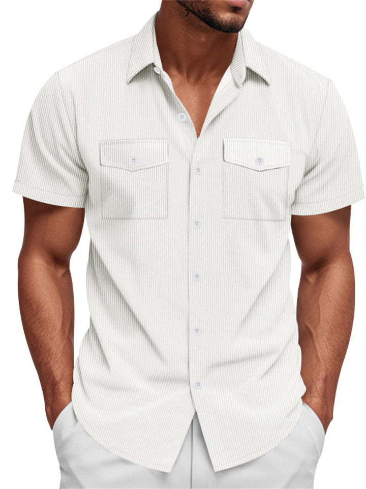 Men's Casual Solid Color Corduroy Lapel Cargo Shirts