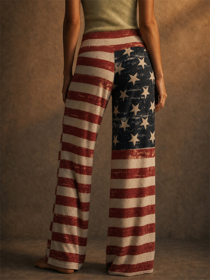 Women American Flag High Waist Patriotic Lounge Wide Leg Pants