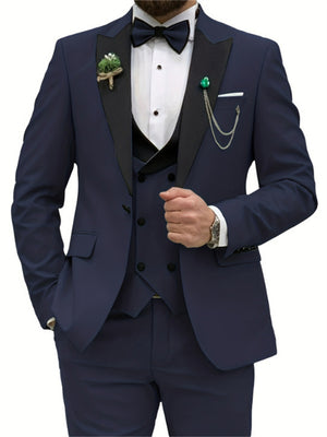 Men's 3 Piece Wedding Prom Suits Bridegroom Blazer + Vest + Pants