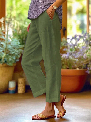 Plain Comfortable Linen Blend Summer Pants for Women