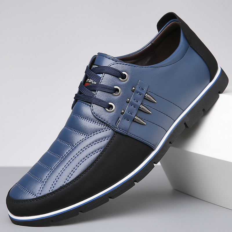 Men's Casual Faux Leather Flats Lace Up Shoes