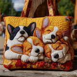Sleeping ‌Corgi Dog Quilted Canvas Tote Bag