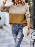 Ladies Trendy Pullover Contrast Color Turtleneck Sweater