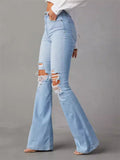 Female Temperament High Waist Ripped Denim Pants