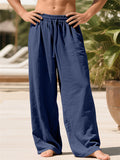 Men's Linen Blend Wide Leg Drawstring Summer Beach Pants