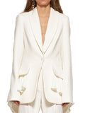 Women's Long Sleeve Lapel Single Breasted Asymmetric Hem Suit Coat