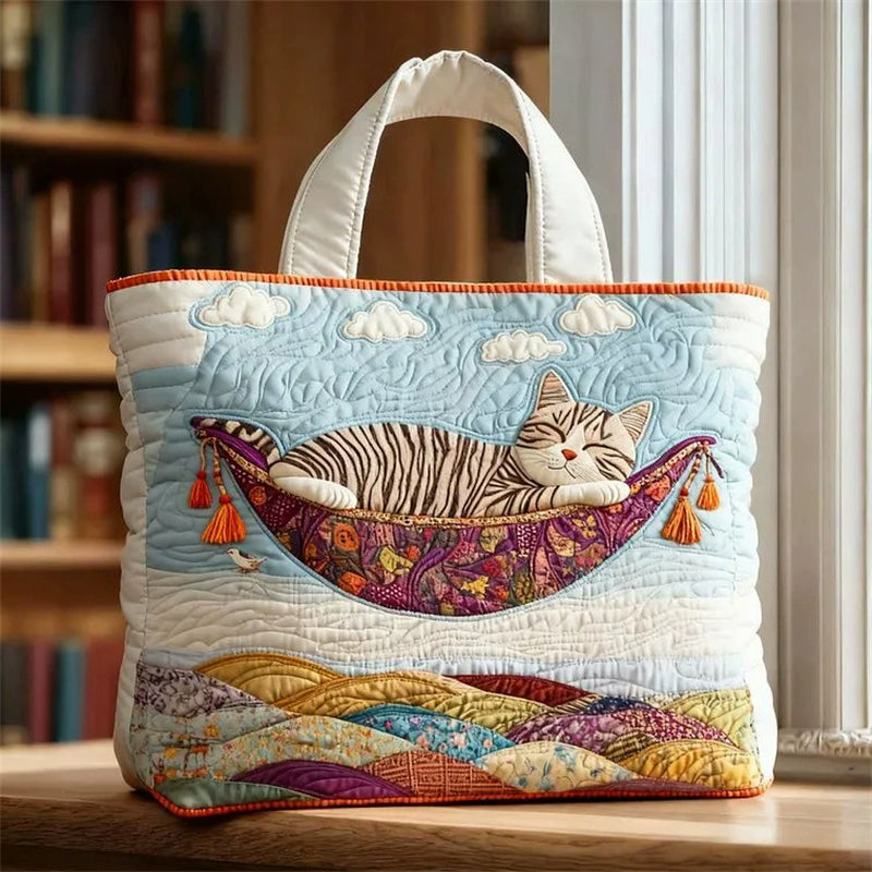 Cute Cat Nap Quilted Tote Bag for Women