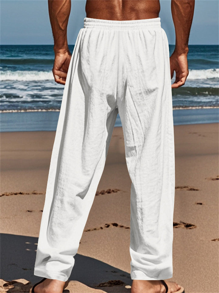 Mens' Casual Solid Color Cotton Linen Drawstring Pants