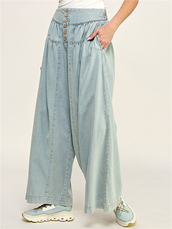 Women's Retro High Rise Wide Leg Denim Pants