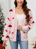 Women's Autumn Pink 3D Santa Claus V Neck Cardigan Christmas Sweaters