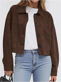 Women's Autumn Chic Solid Color Faux Suede Pockets Lapel Jackets