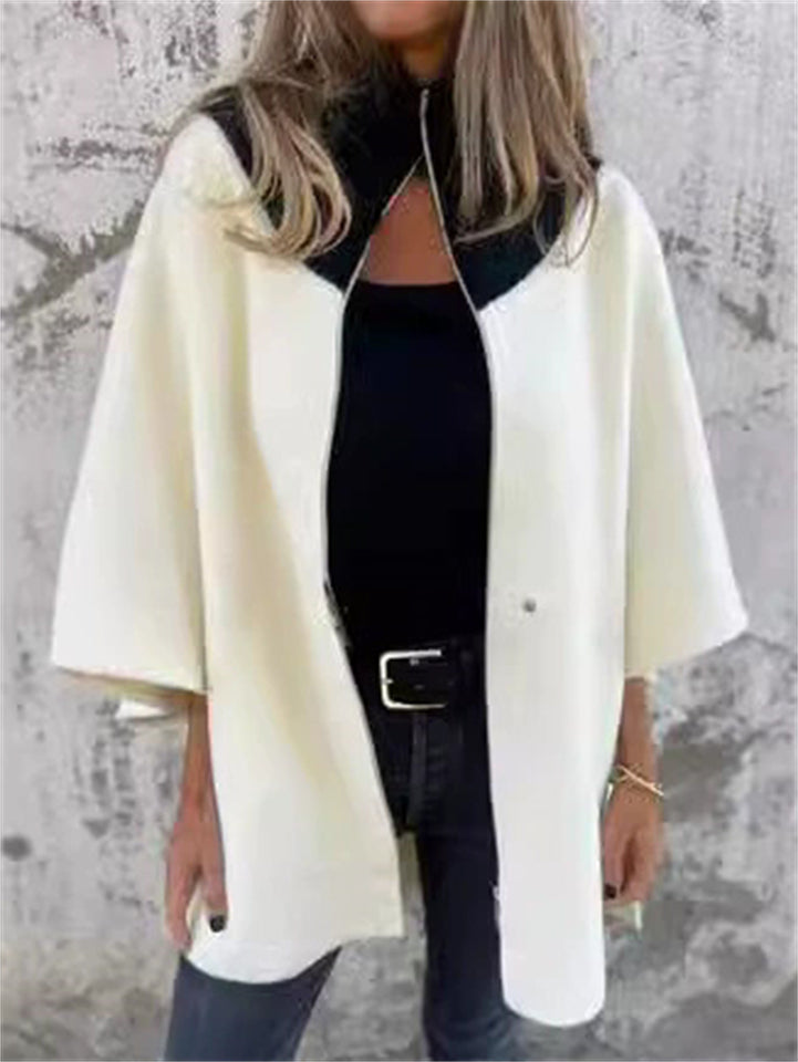 Women's Autumn Casual Contrast Collar Zip Up Half Sleeve Coats