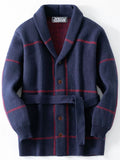 Male's Retro Thickened Stripe Jacquard Button Up Cardigan Sweaters