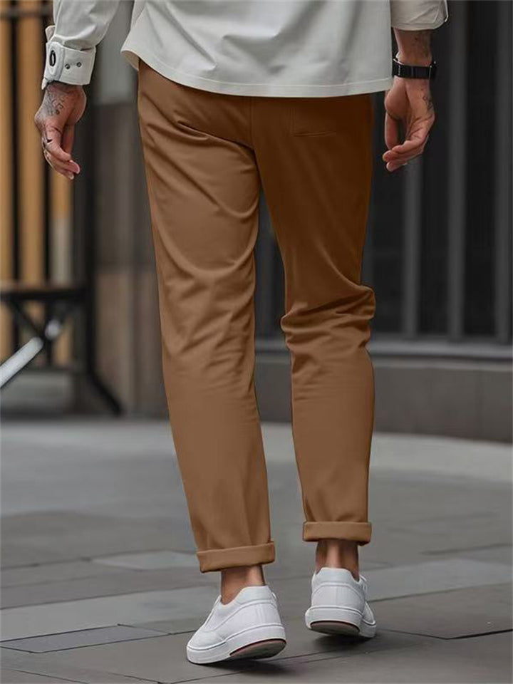 Men's Simple Elastic Waist Drawstring Straight Leg Casual Pants