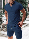 Sporty Short Sleeved Polo Collar Outfits for Men