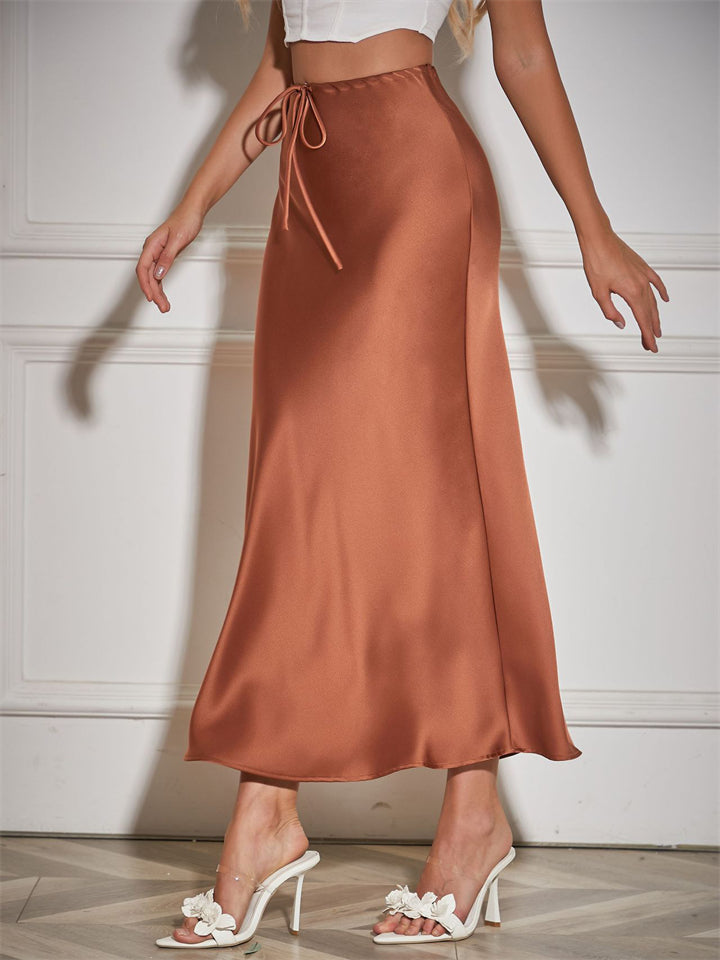 Women's Solid Color Drawstring A-Line Satin Skirts