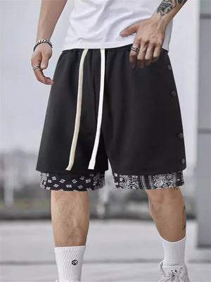 Retro Men's Casual Contrast Color Drawstring Shorts