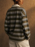 Women's Striped Rugby Shirt Long Sleeve Oversized Polo Top